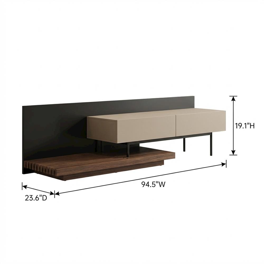 Modern Beige Walnut TV Stand with Engineered Wood Construction. Picture 7