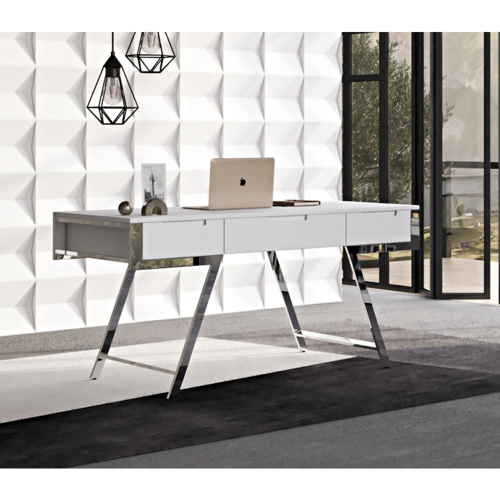 Modrest Dessart Modern White Gloss Office Desk. Picture 6