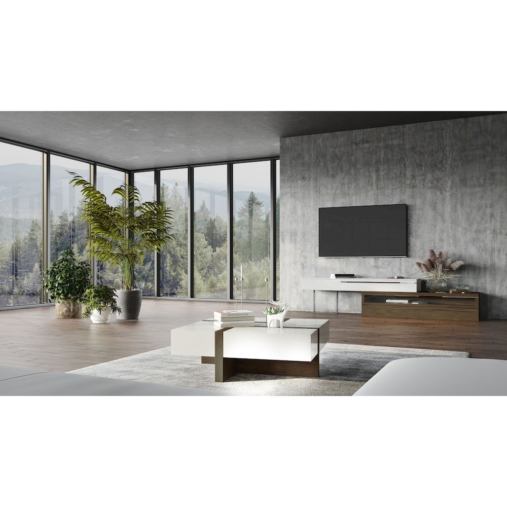 Modrest Makai Modern White & Walnut Square Coffee Table. Picture 7