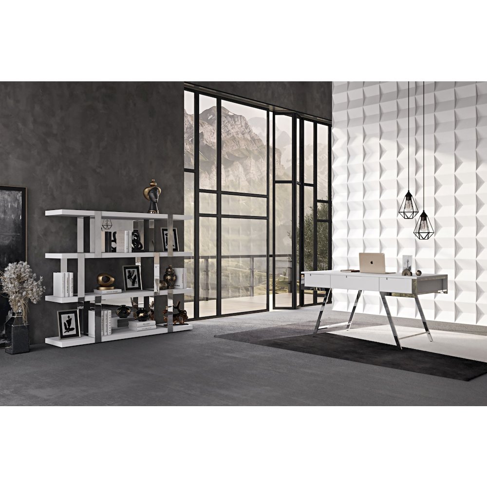 Modrest Dessart Modern White Gloss Office Desk. Picture 7