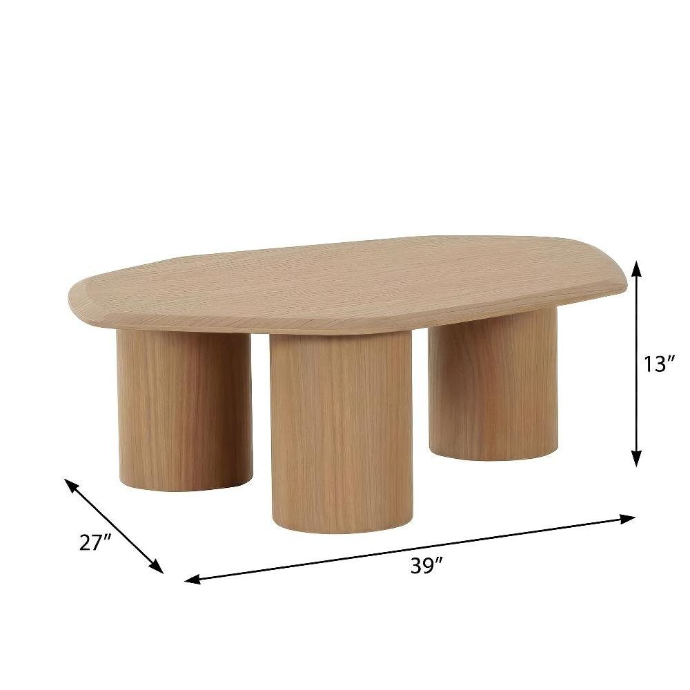 Veneer Coffee Table with Solid and Manufactured Wood Construction Oak Finish. Picture 4
