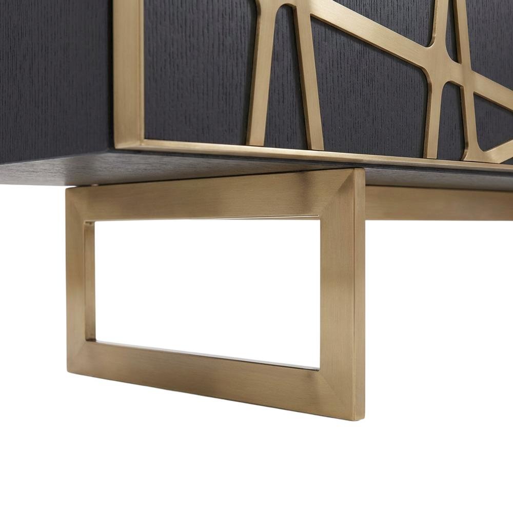 Modern Black TV Stand with Engineered Wood and Gold Accents for Living Room. Picture 6