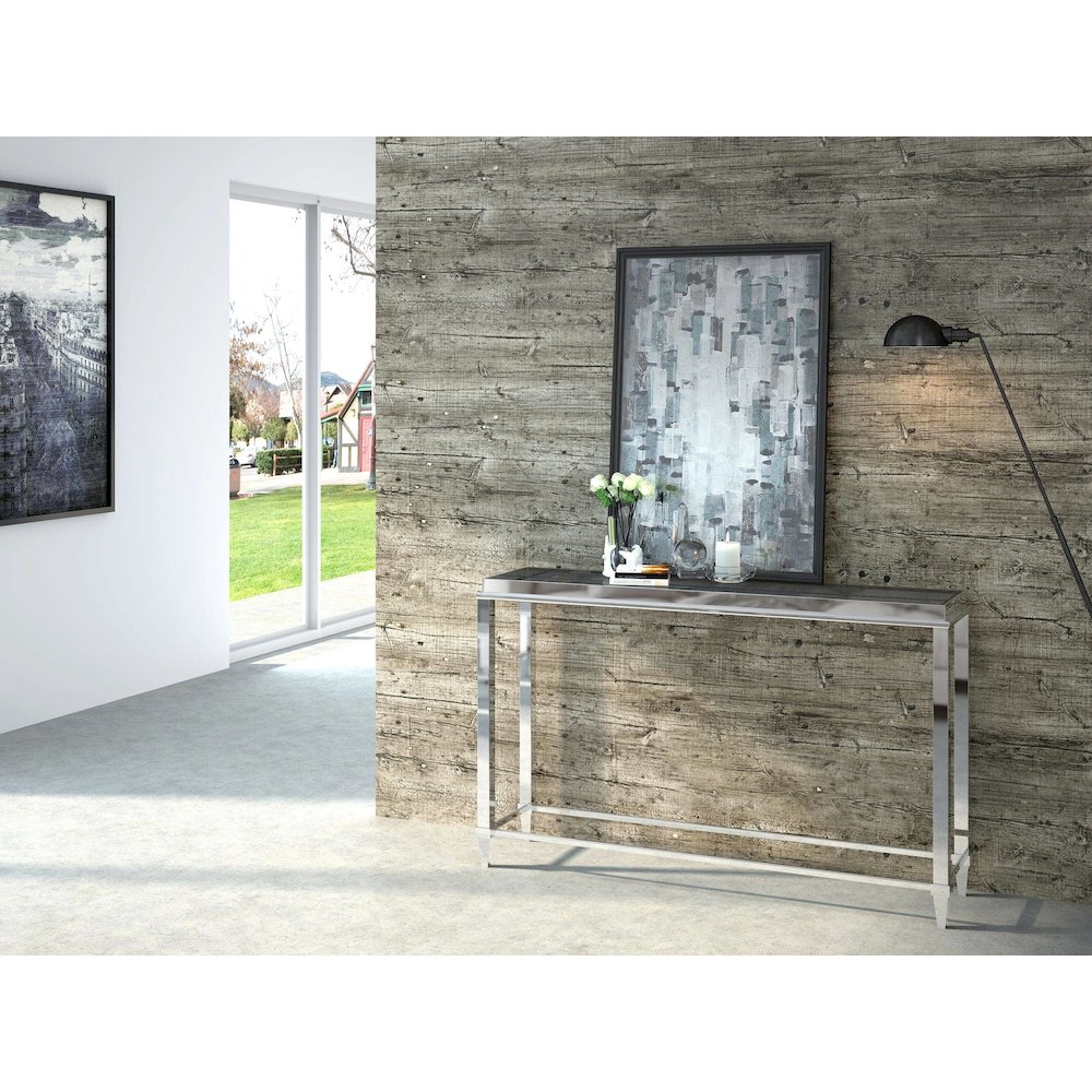 Agar Modern Glass and Stainless Steel Console Table. Picture 6