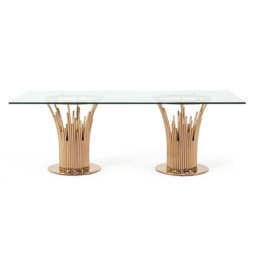 Modrest Paxton Modern Glass & Rosegold Dining Table. Picture 6