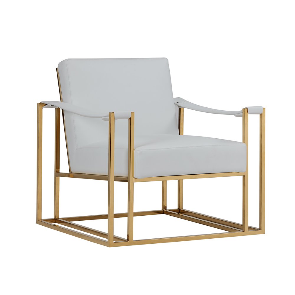 Modrest Larson Modern White Leatherette & Gold Accent Chair. Picture 5