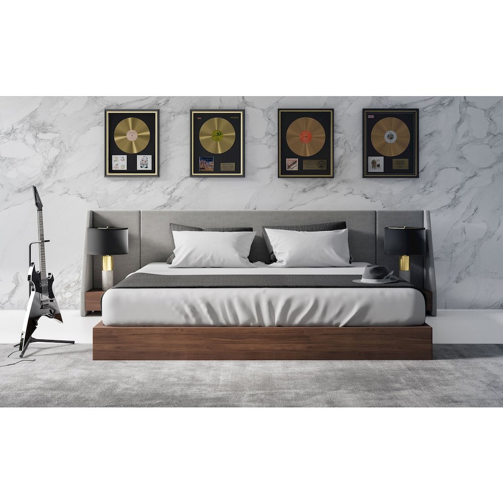 Nova Domus Janice - Eastern King Modern Grey and Walnut Bed and Nightstands. Picture 4