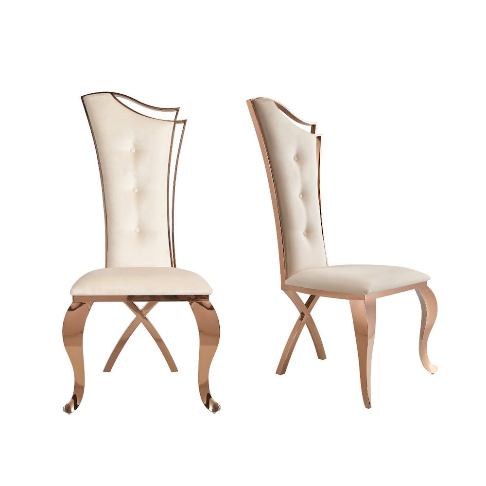 Modrest Bonnie - Beige Velvet & Rose Gold Dining Chair (Set of 2). Picture 8