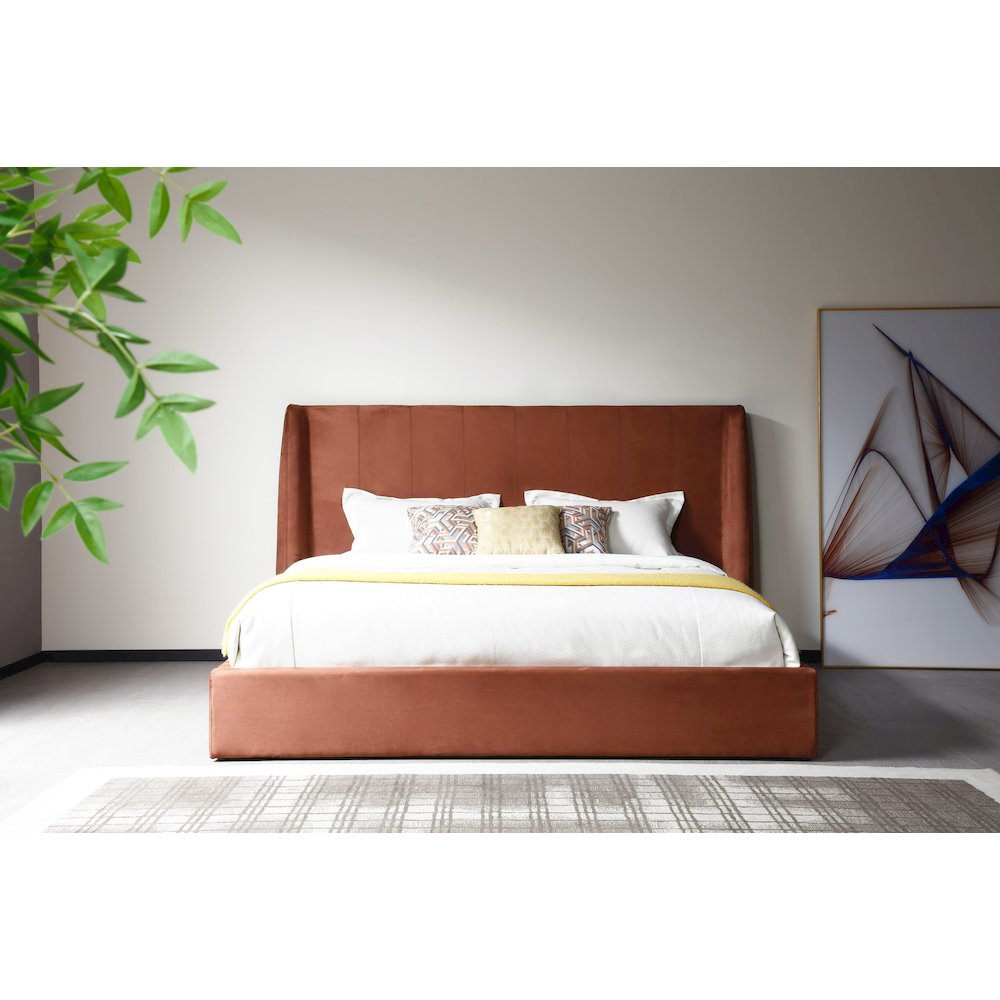 Modrest Roma - Eastern King Modern Burnt Orange Upholstered Bed. Picture 5