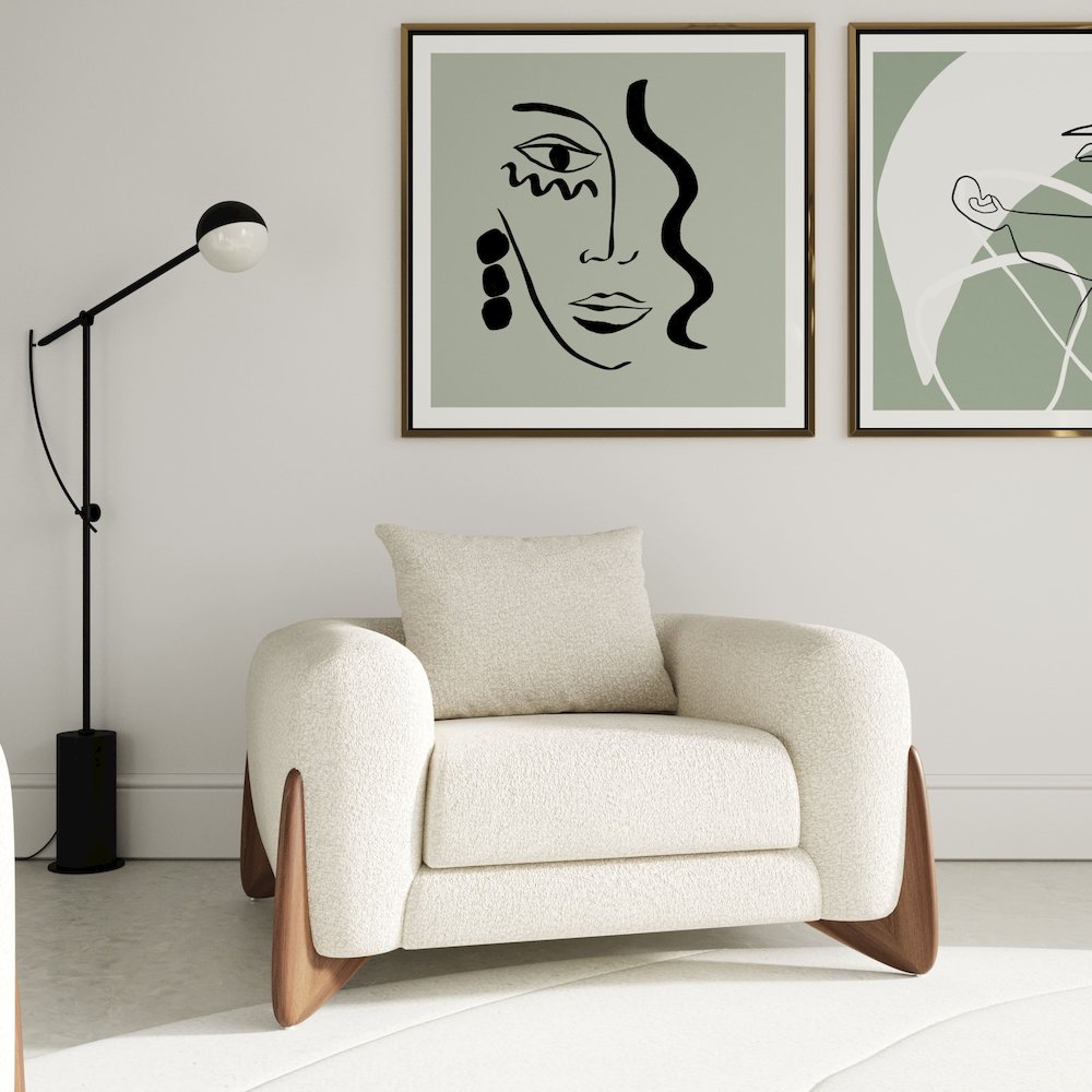 Modrest Fleury - Contemporary Cream Fabric and Walnut Lounge Chair. Picture 4