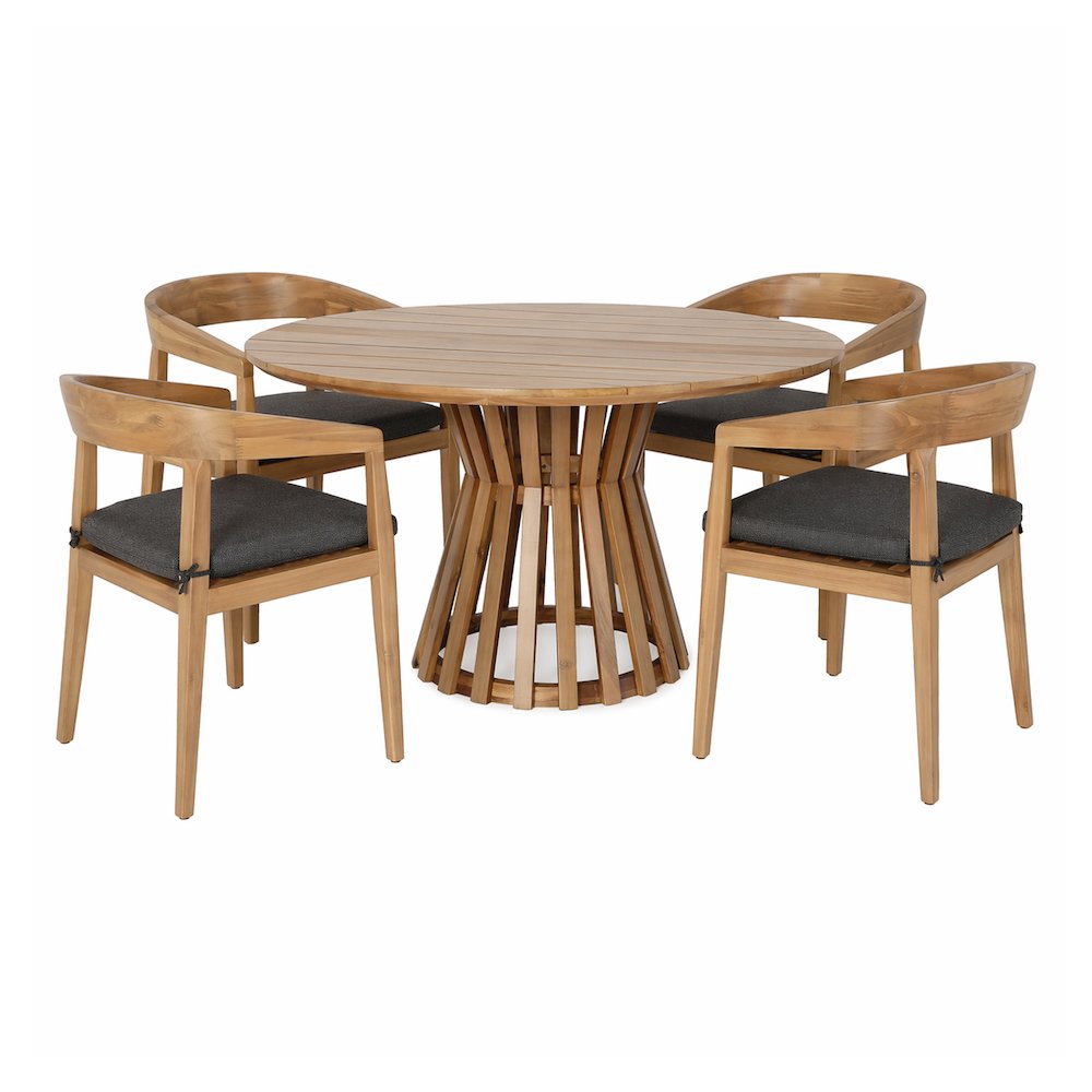 Sintra - Outdoor Grey + Eucalyptus Round Dining Table Set. Picture 4