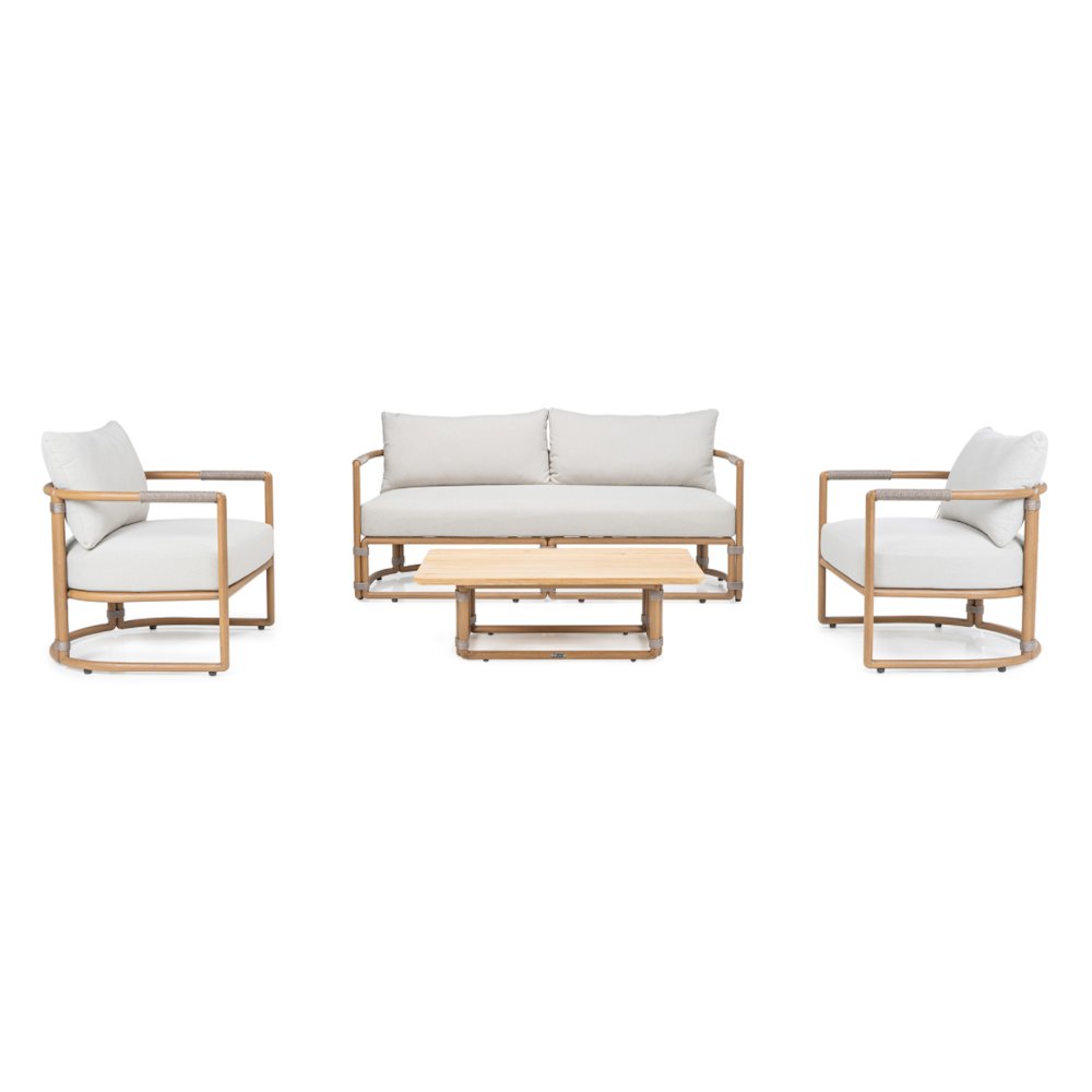 Malta - Outdoor Light Grey + Teak Sofa Set. Picture 5