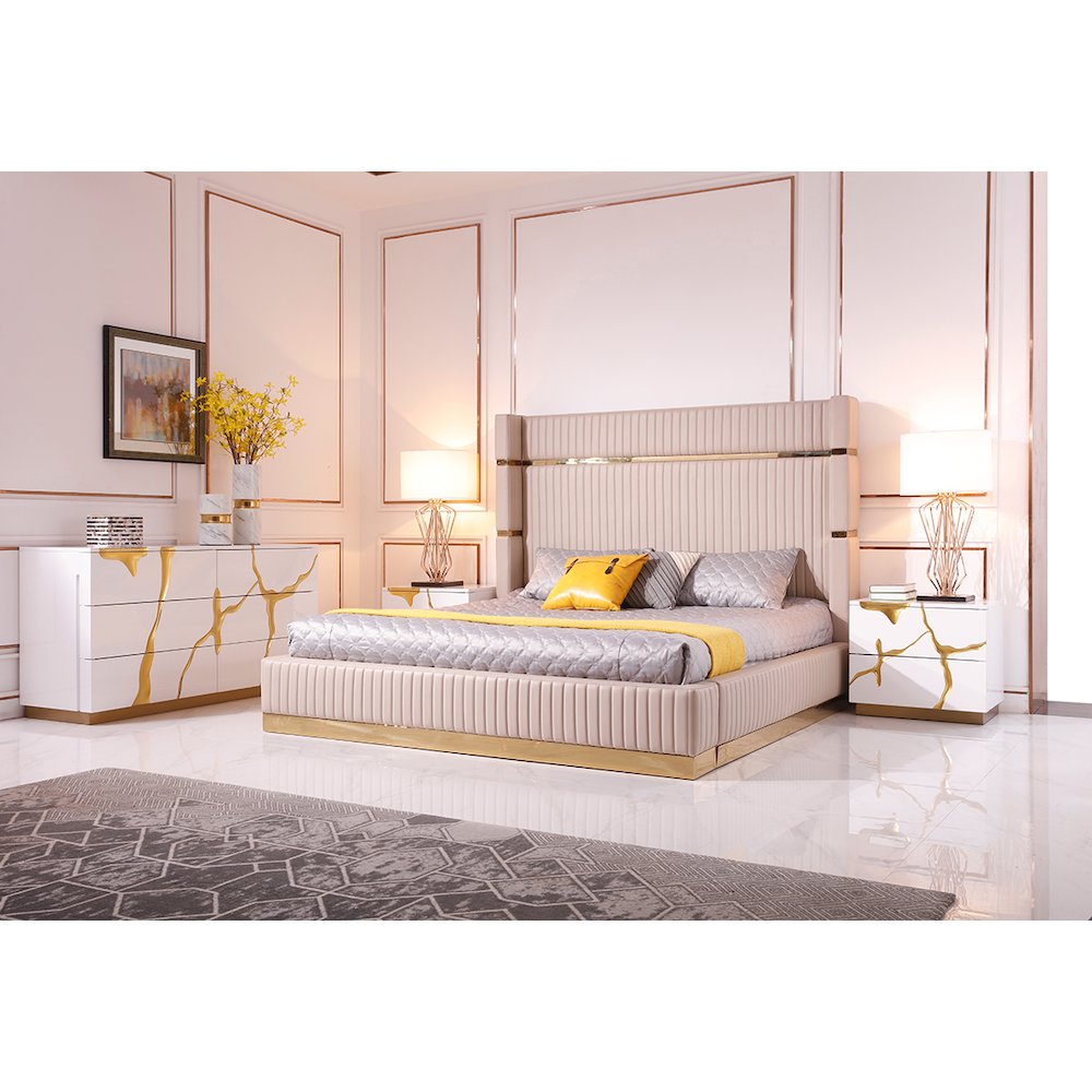 Modrest Sterling - Eastern King Modern Beige and Gold Bed. Picture 5