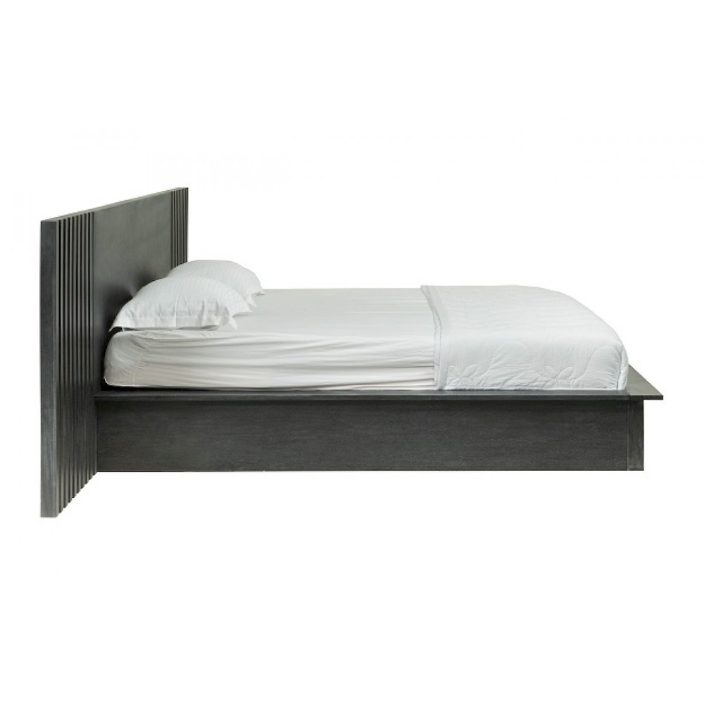 Eastern King Contemporary Dark Grey Platform Bed with Two Nightstands. Picture 6