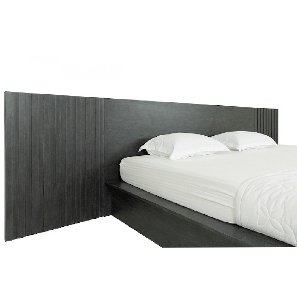 Eastern King Contemporary Dark Grey Platform Bed with Two Nightstands. Picture 2