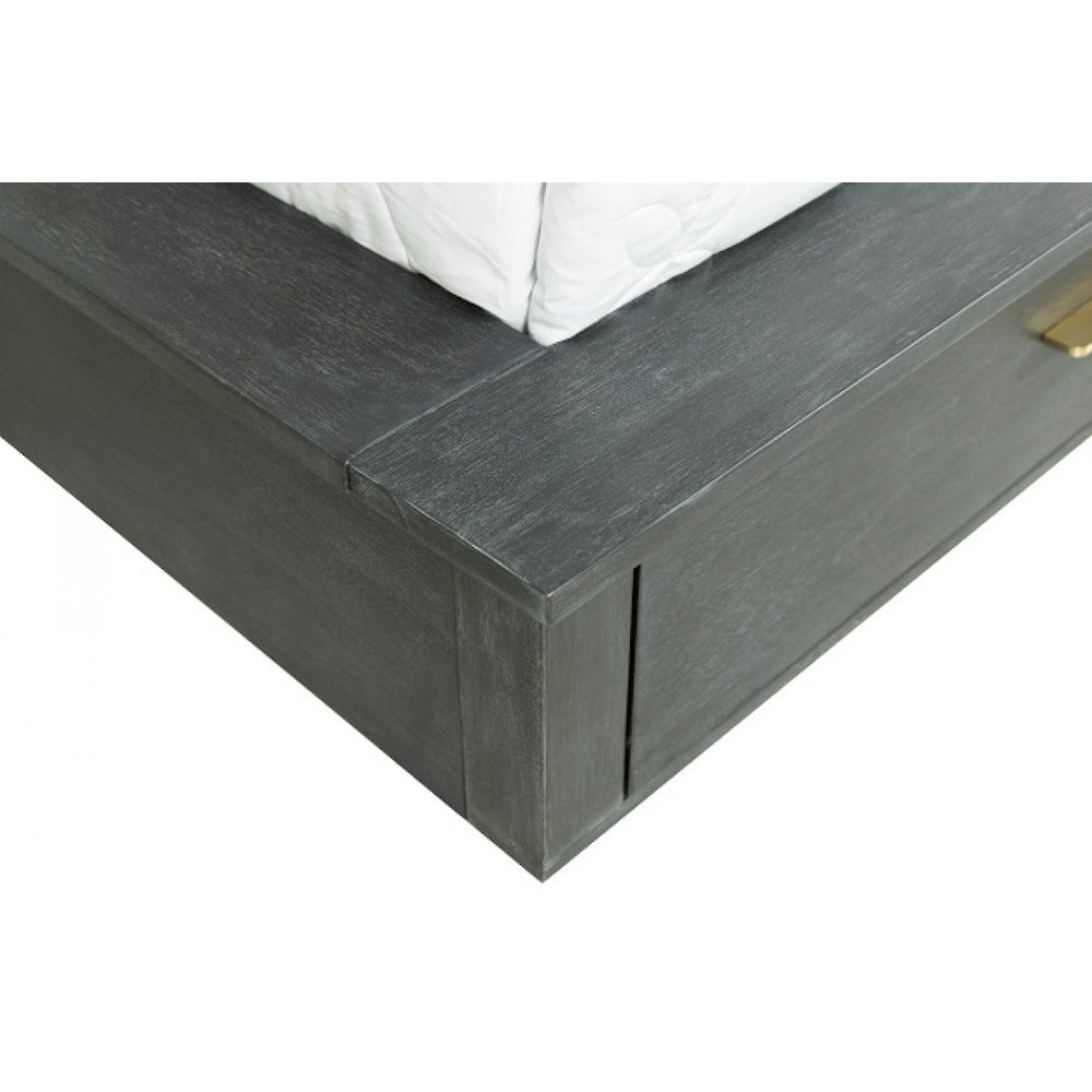 Eastern King Contemporary Dark Grey Platform Bed with Two Nightstands. Picture 5