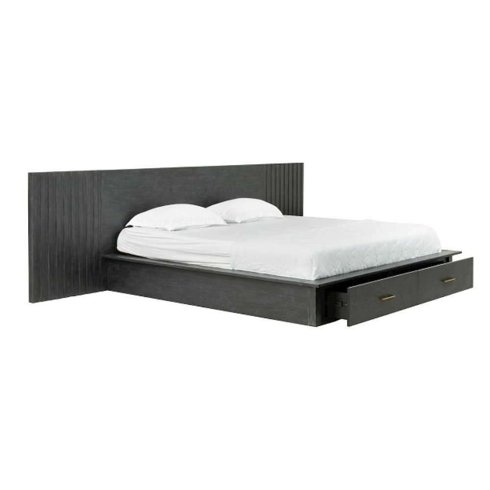 Eastern King Contemporary Dark Grey Platform Bed with Two Nightstands. Picture 4