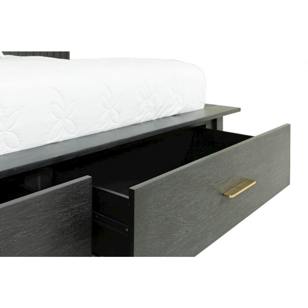 Eastern King Contemporary Dark Grey Platform Bed with Two Nightstands. Picture 3