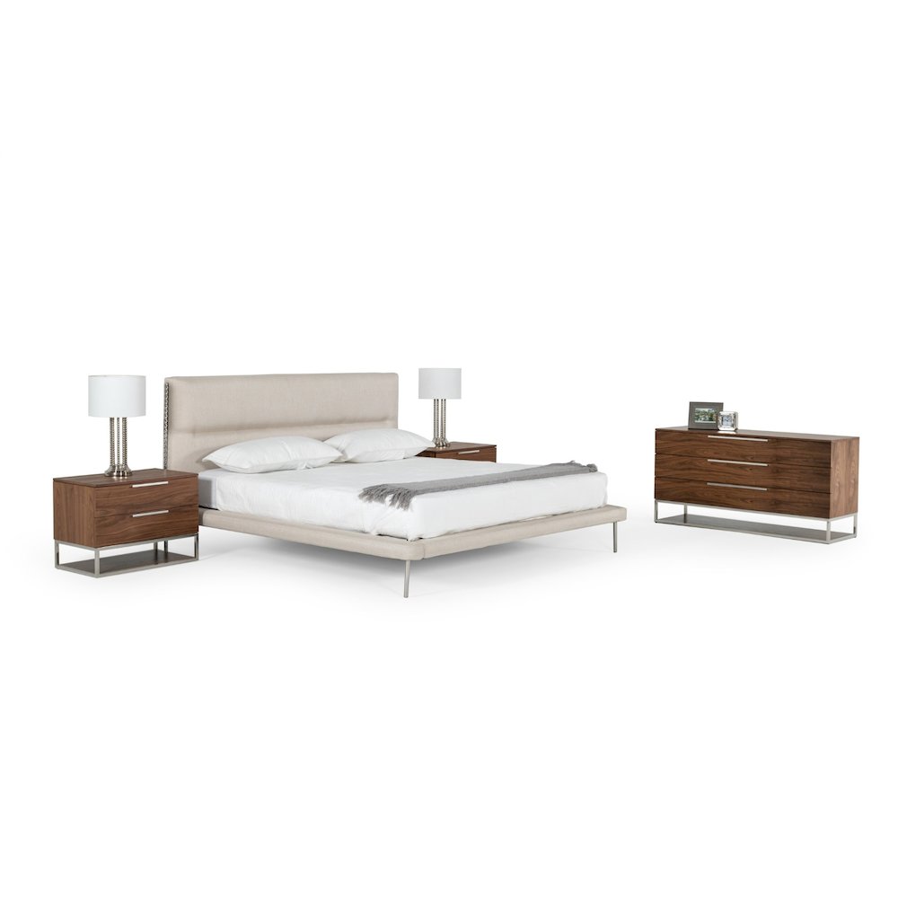 Modrest Bergeron - Eastern King Contemporary Cream Woven Fabric Bed. Picture 4