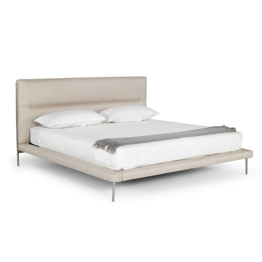 Modrest Bergeron - Eastern King Contemporary Cream Woven Fabric Bed. Picture 5