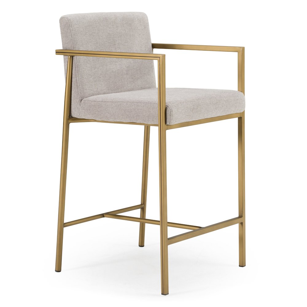 Burnham- Contemporary Light Grey Fabric Brass Counter Stool. Picture 3