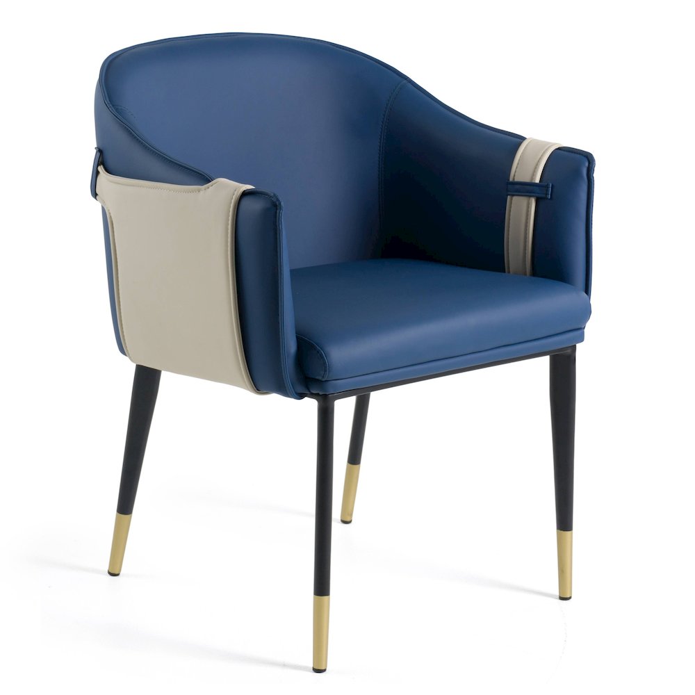 Calderon - Blue and Beige Vegan Leather Dining Chair. Picture 3