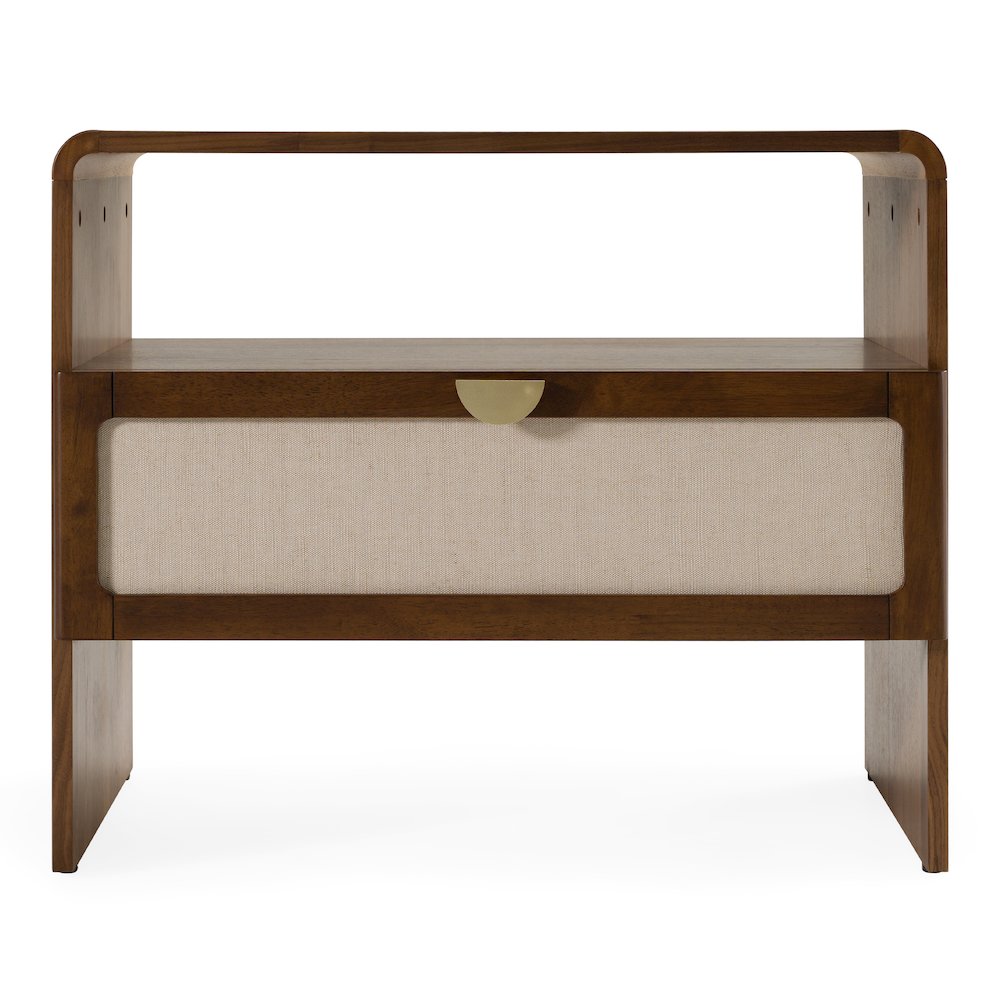 Emilio - Modern Natural Burlap Walnut Nightstand. Picture 4