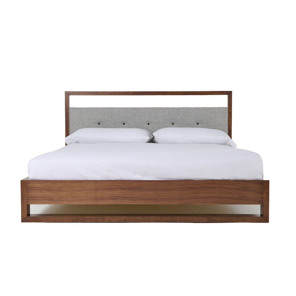 Falcor - Modern Grey Fabric and Walnut Veneer Eastern King Bed. Picture 3
