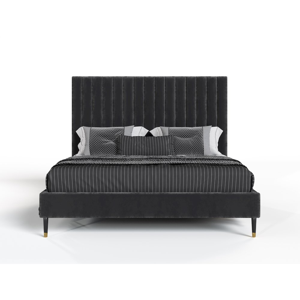 Modrest Hemlock - Eastern King Modern Grey Velvet Bed. Picture 4