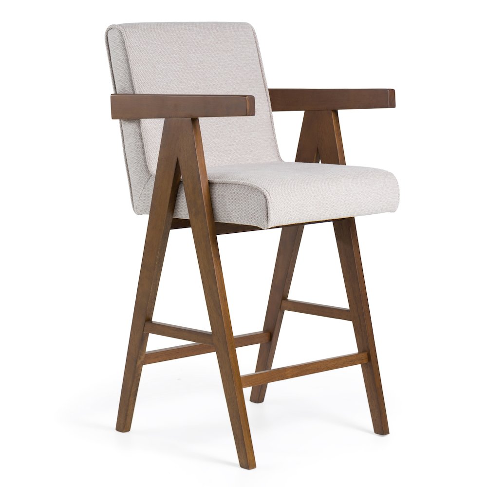 Modrest Joseline - Modern Beige Fabric + Walnut Counter Chair (Set of 2). Picture 2