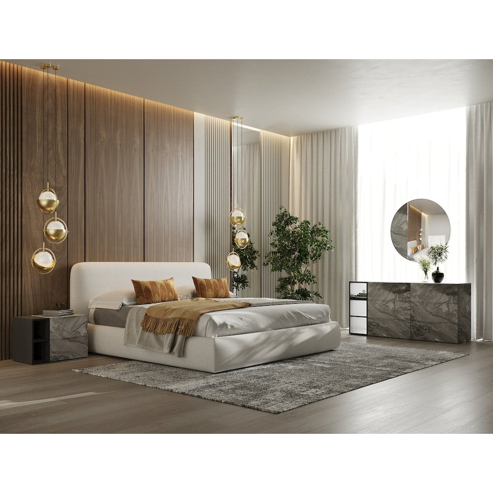 Modrest Liam - Eastern King Modern Ivory Upholstered Bed. Picture 5
