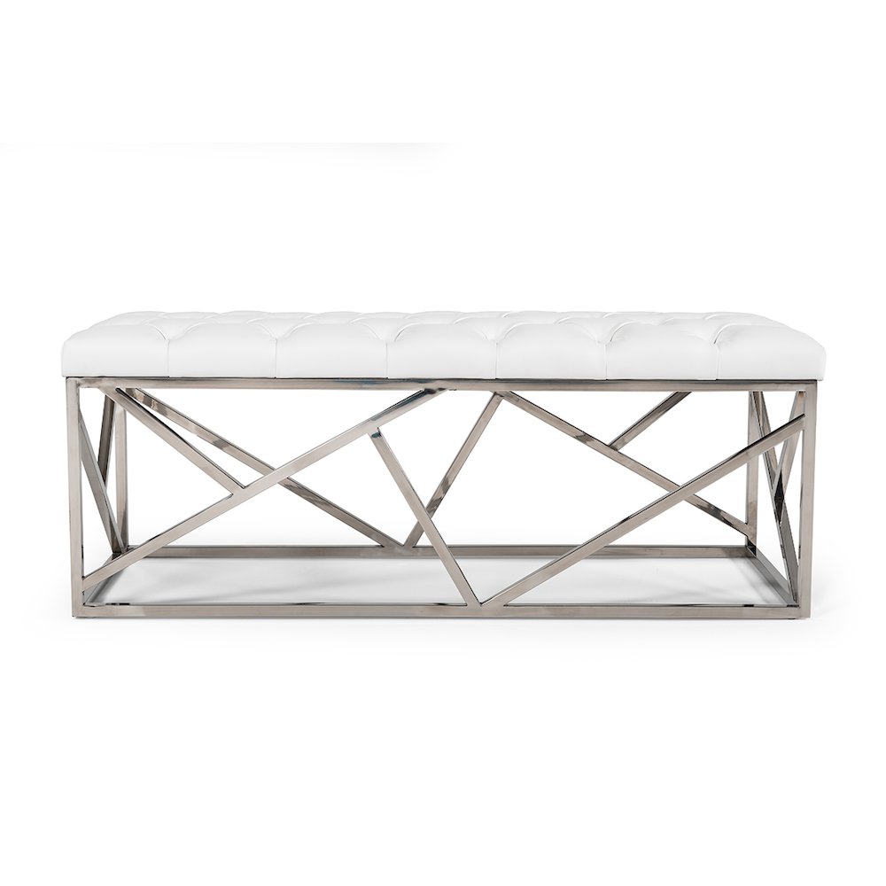 Modrest Lindsey Modern White Leatherette & Stainless Steel Bench. Picture 3