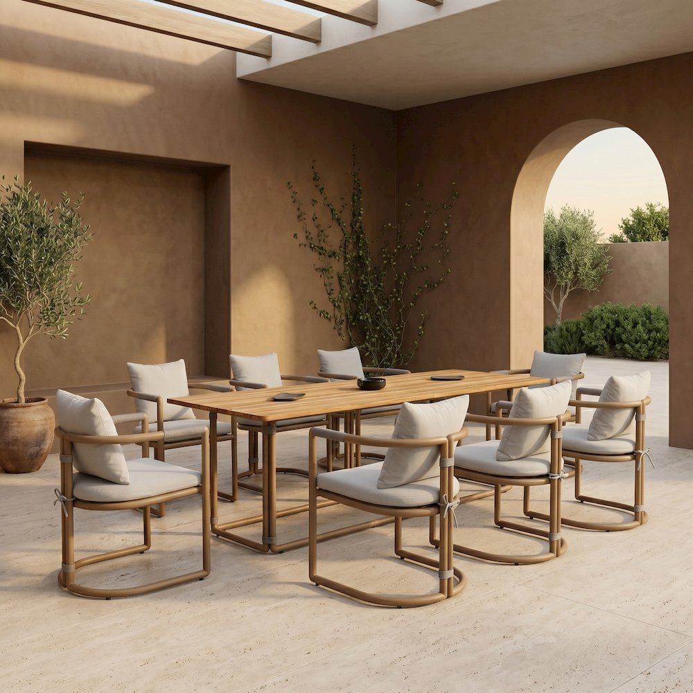 Malta - Outdoor Light Grey + Teak Dining Set. Picture 2