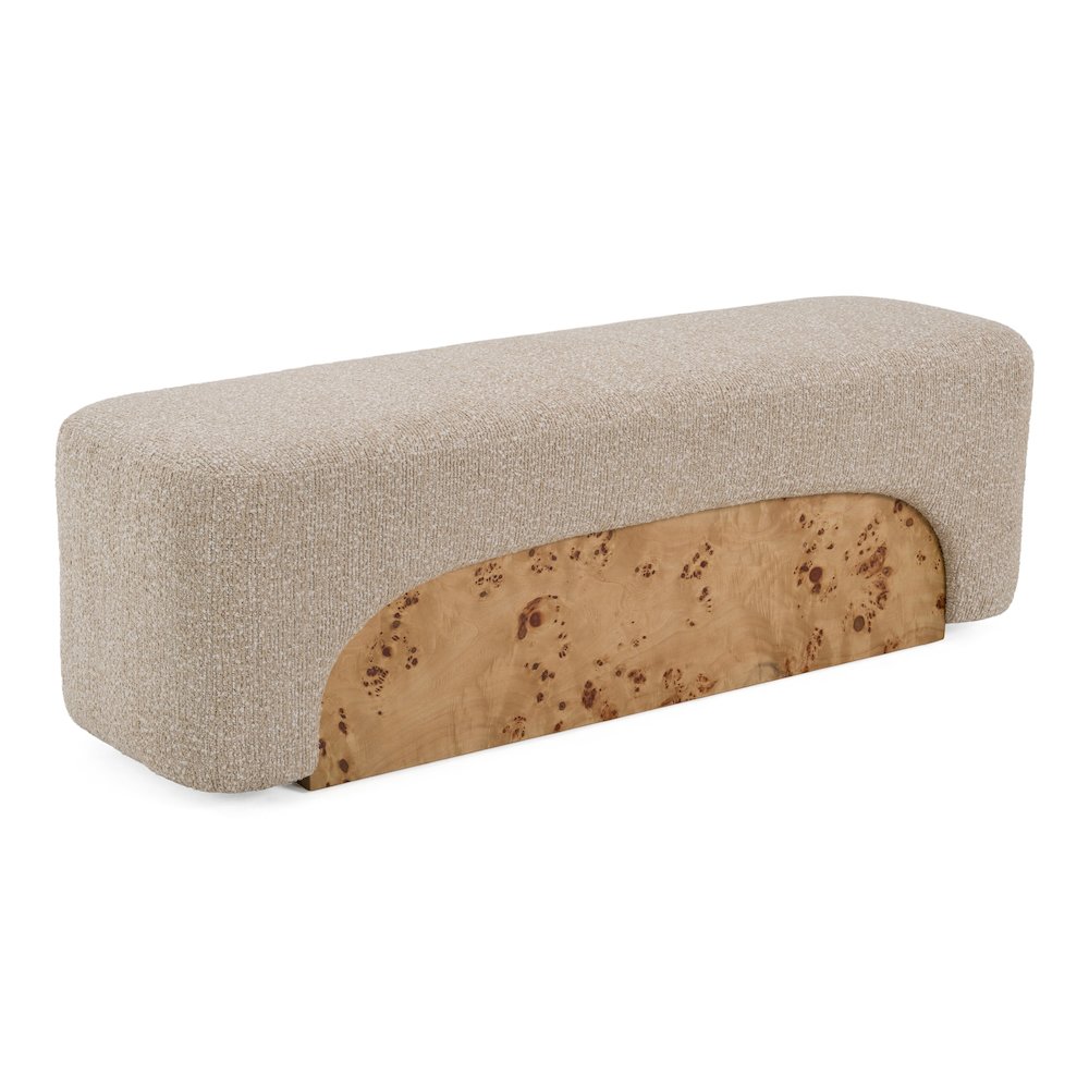 Mayfair - Contemporary Beige Fabric + Burl Bench Ottoman. Picture 7