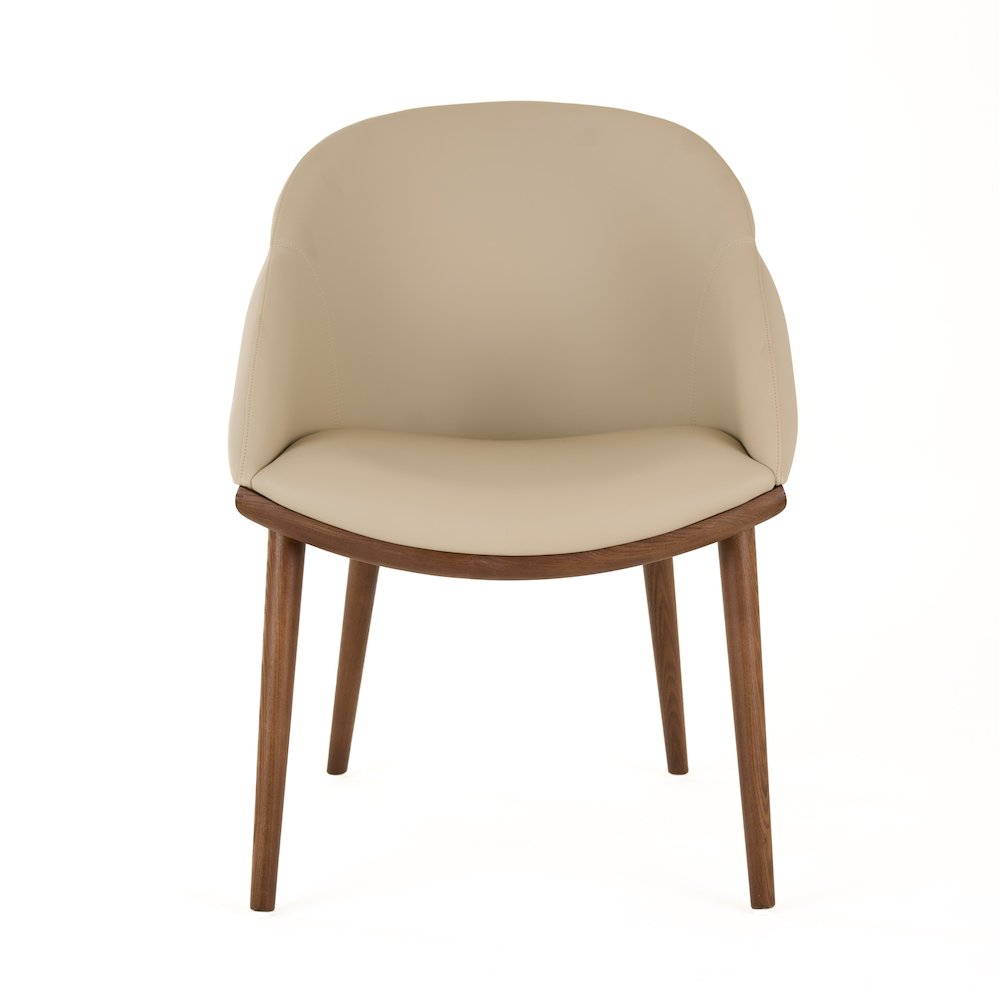 Modrest Michael - Mid-Century Modern Beige Vegan Leather + Walnut Dining Chair. Picture 2