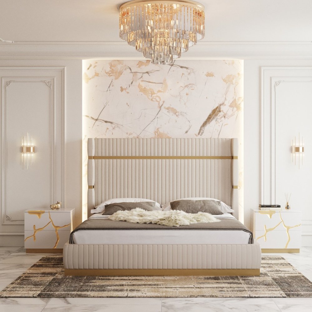 Modrest Sterling - Eastern King Modern Beige and Gold Bed. Picture 6