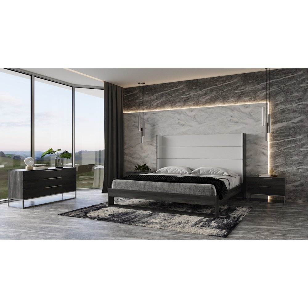 Modrest Heloise - Eastern King Contemporary White and Grey Bed. Picture 3