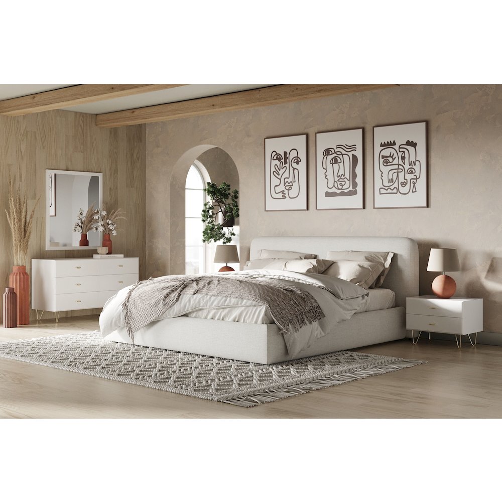 Modrest Liam - Eastern King Modern Ivory Upholstered Bed. Picture 2