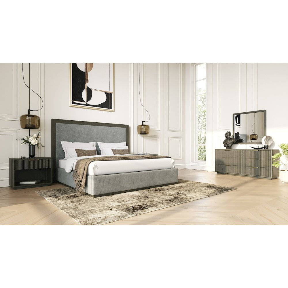Nova Domus Santa Barbara - Eastern King Modern Grey Fabric and Grey Wash Bed. Picture 3