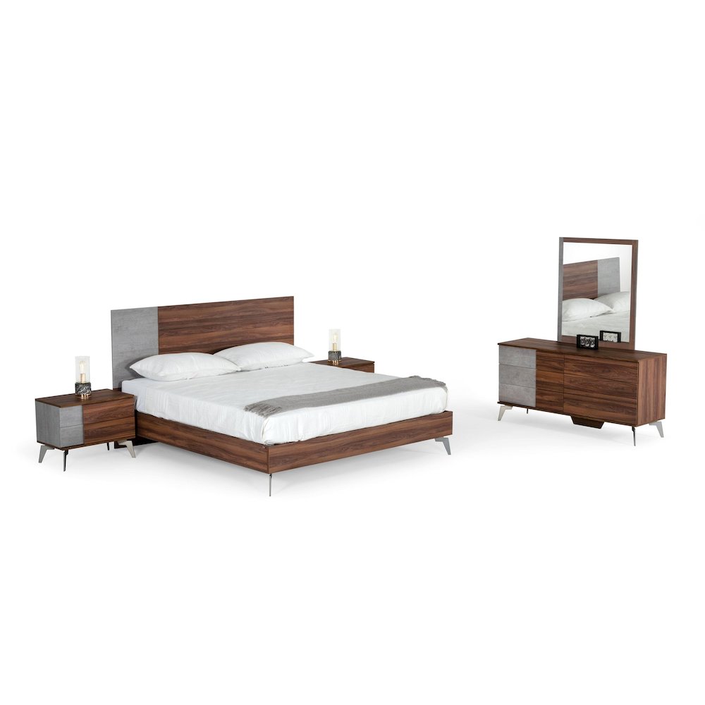 Nova Domus Palermo - Eastern King Modern Faux Concrete and Walnut Bed. Picture 3