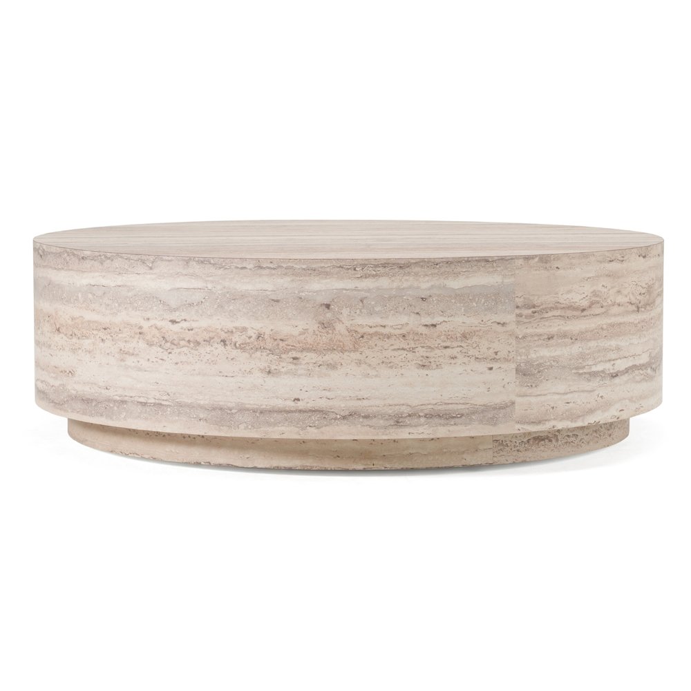 Roma - Modern Faux Travertine Round Coffee Table. Picture 2
