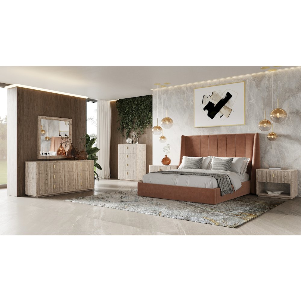 Modrest Roma - Eastern King Modern Burnt Orange Upholstered Bed. Picture 7