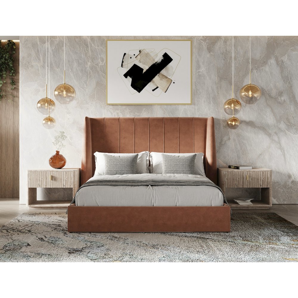 Modrest Roma - Eastern King Modern Burnt Orange Upholstered Bed. Picture 6