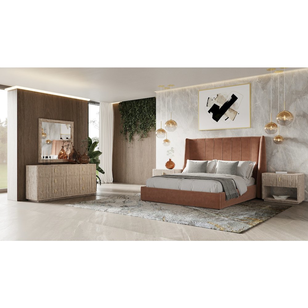 Modrest Roma - Eastern King Modern Burnt Orange Upholstered Bed. Picture 8