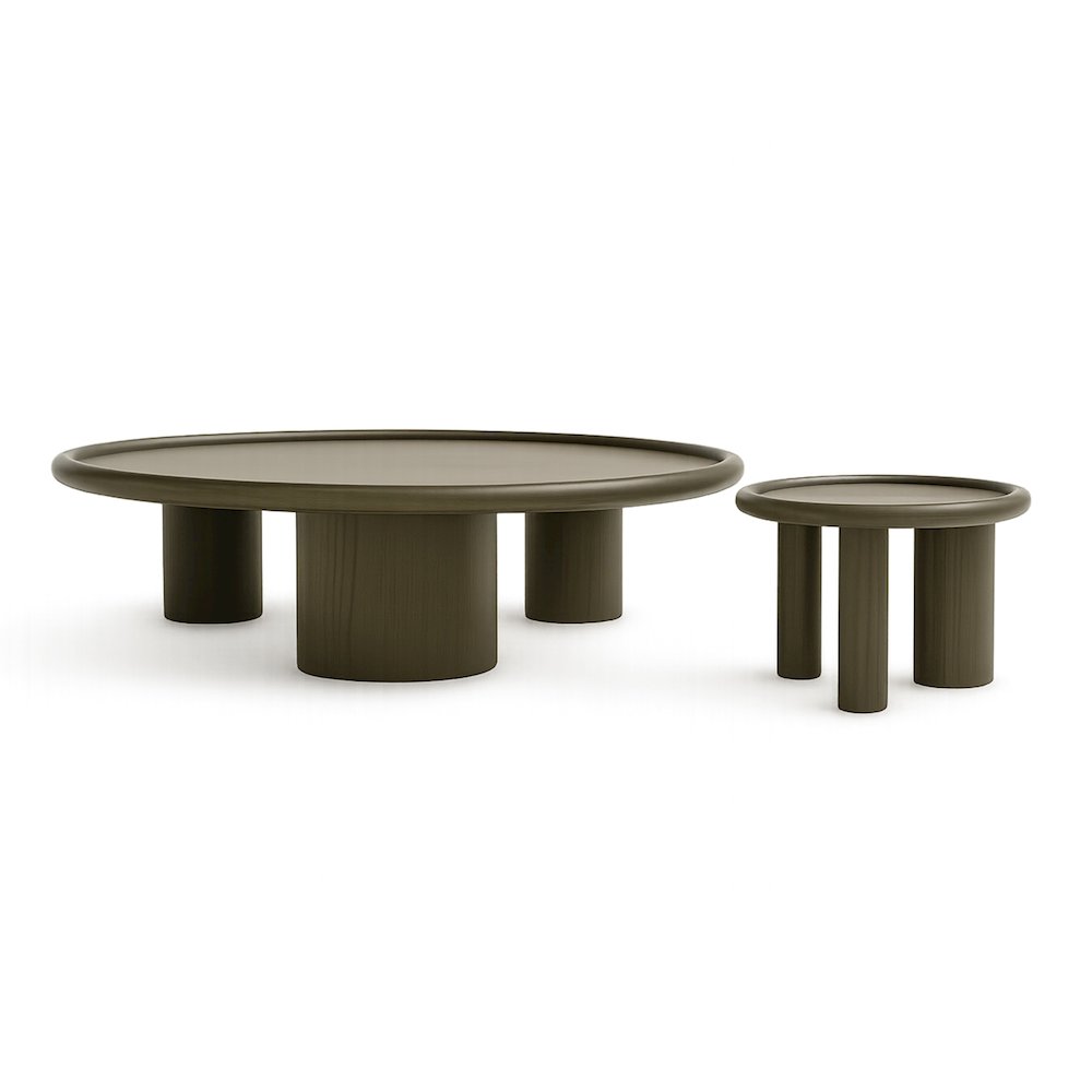 Strauss - Contemporary Brown Ash Round Nesting Table Set. Picture 8