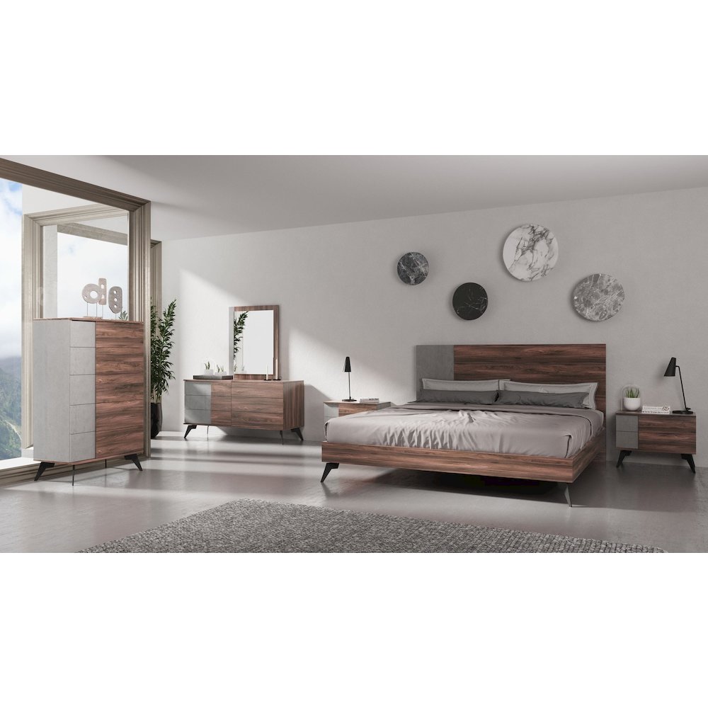Nova Domus Palermo - Eastern King Modern Faux Concrete and Walnut Bed. Picture 4