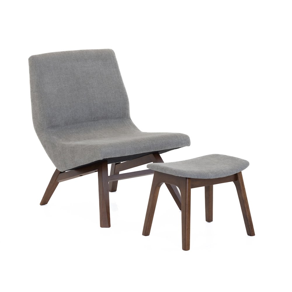 Modrest Whitney Modern Grey & Walnut Accent Chair & Ottoman. Picture 2