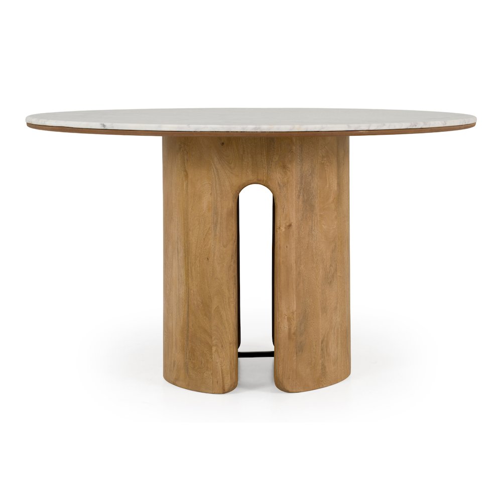 Zorhan - Modern White Marble + Mango Round Dining Table. Picture 4
