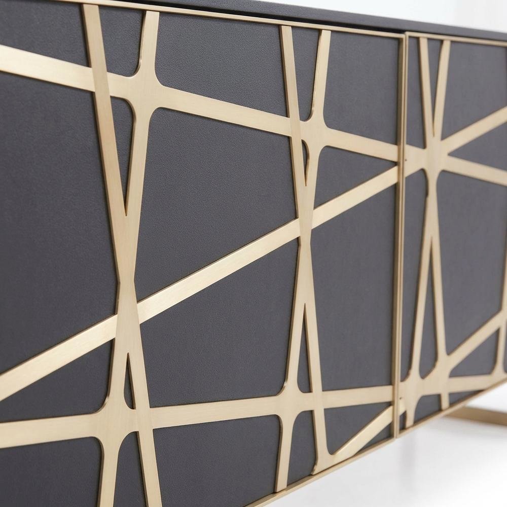 Modern Black TV Stand with Engineered Wood and Gold Accents for Living Room. Picture 5