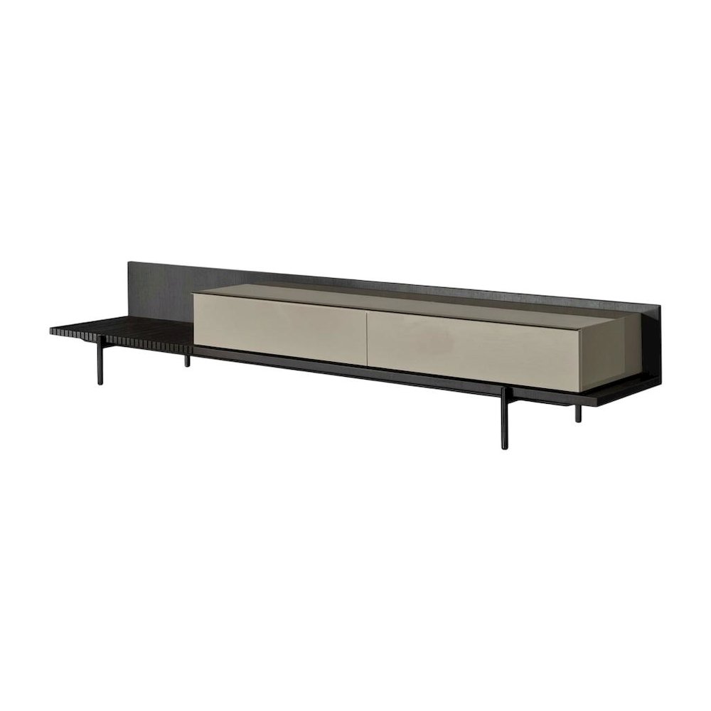 Modern Beige Walnut TV Stand with Engineered Wood Construction. Picture 1
