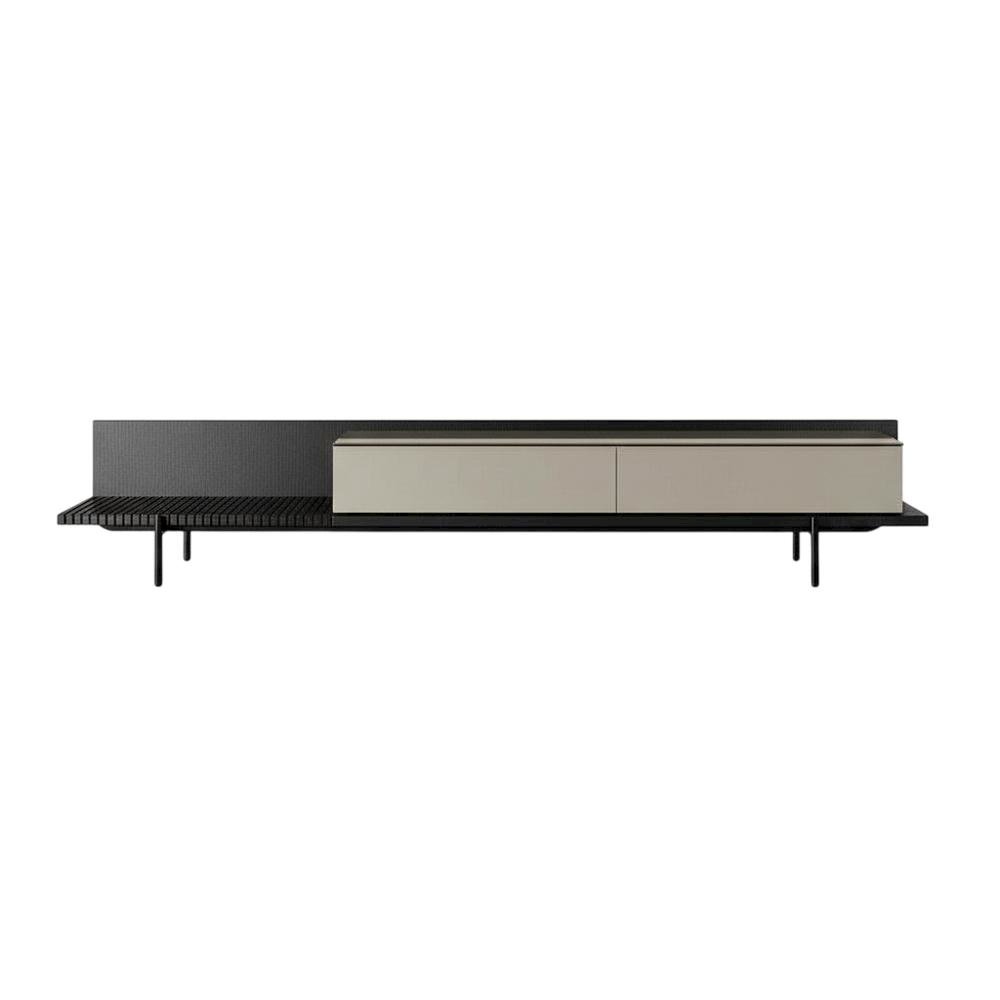 Modern Beige Walnut TV Stand with Engineered Wood Construction. Picture 4